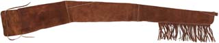 Gun case, fringed brown suede leather, accepts rifles up to 53" long, made in USA